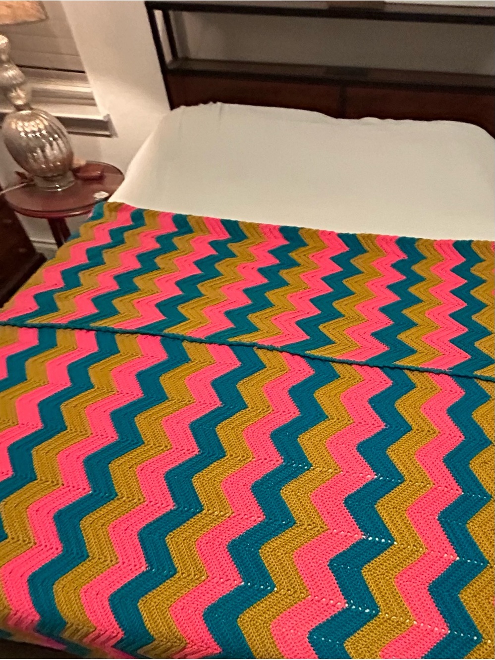 Vintage Handmade Crochet Afghan Large Throw Blanket Retro Dorm Decor 72x74